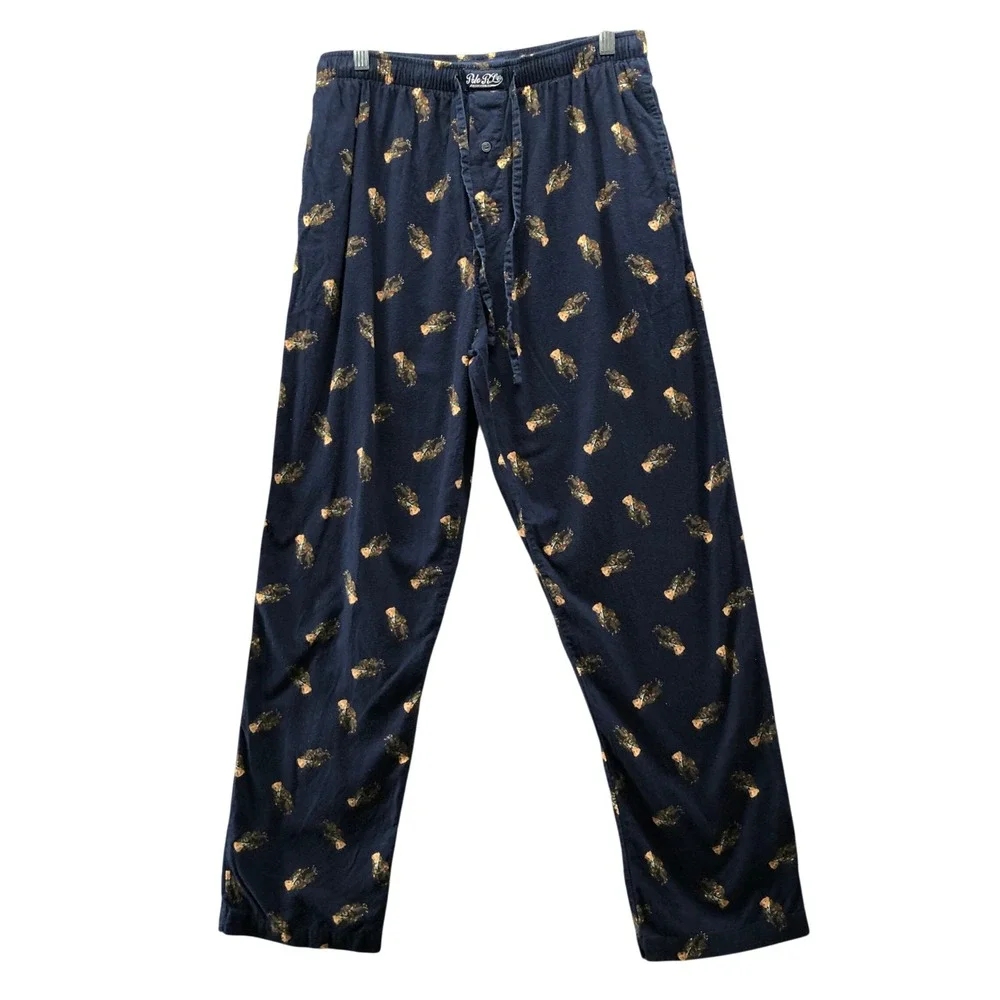 Polo Ralph Lauren Polo Bear Flannel Pajama Pants Mens M Navy Holiday Cotton